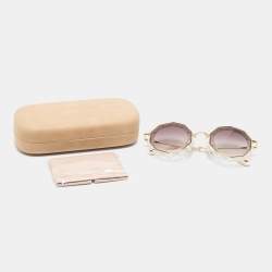 Pre Owned Chloe Cream And Gold Gradient CE160S Round Sunglasses
