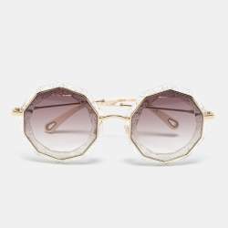 Pre Owned Chloe Cream And Gold Gradient CE160S Round Sunglasses