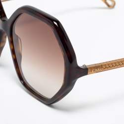 Chloé Dark Havana/Brown Gradient CH0008S Esther Hexagonal Sunglasses