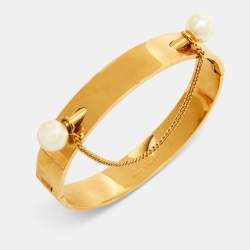 Chloe Gold Tone Pierced Pearl Darcy Bracelet S/M