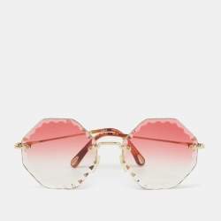 Pre Owned Chloe Pink/Gold Rosie CE143S Geometric Sunglasses