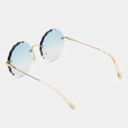 Pre Owned Chloé Gold Tone/ Blue Gradient Rosie Petite Round Sunglasses