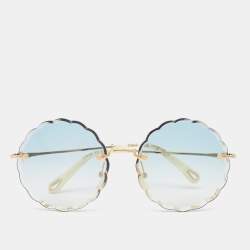 Pre Owned Chloé Gold Tone/ Blue Gradient Rosie Petite Round Sunglasses