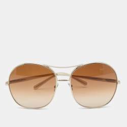 Pre Owned Chloé Gold Tone/ Brown Gradient CE128S Round Nola Sunglasses