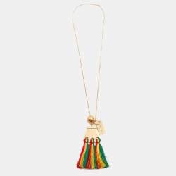 Chloé Multi Color Fabric Gold Tone Necklace
