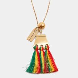 Chloé Multi Color Fabric Gold Tone Necklace