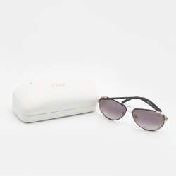 Pre Owned Chloe Black/Gold Leather and Metal Gradient Sunglasses