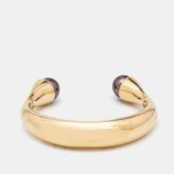 Chloé Darcy Grey Faux Pearl Gold Tone Open Cuff Bracelet