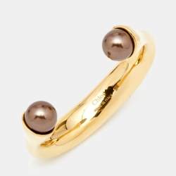 Chloé Darcy Grey Faux Pearl Gold Tone Open Cuff Bracelet