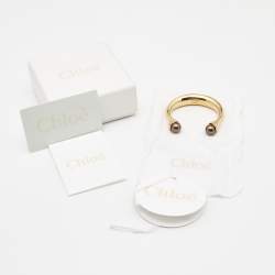 Chloé Darcy Grey Faux Pearl Gold Tone Open Cuff Bracelet