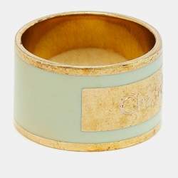Chloé  Mint Green Enamel Gold Tone Band Ring Size EU 53