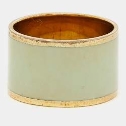 Chloé  Mint Green Enamel Gold Tone Band Ring Size EU 53