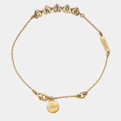 Pre Owned Chloé Gold Tone Logo Heart Chain Bracelet