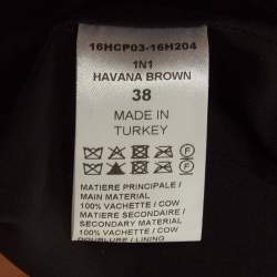 Pre Owned بنطلون كلوى جلد بني هافانا ضيق الأرجل وسط