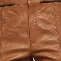 Pre Owned بنطلون كلوى جلد بني هافانا ضيق الأرجل وسط