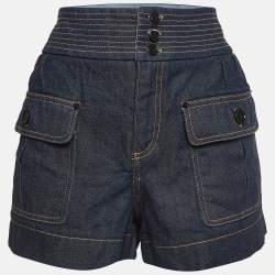 Pre Owned Chloe Indigo Raw Denim High Waist Shorts M