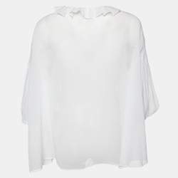 Pre Owned Chloe Off-White Cotton Pleated Loose Fit Top M