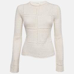 Pre Owned Chloe Off White Ecru Knit Long Sleeve Sweater L