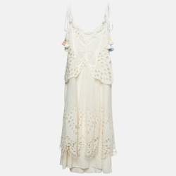 Chloe Off White Mesh and Broderie Anglaise Midi Dress L