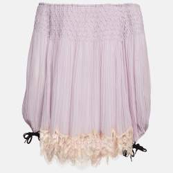 Chloe Purple Lace Trim Chiffon Smocked Off Shoulder Top S