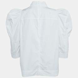 Chloe White Cotton Puff Sleeves High Neck Blouse L