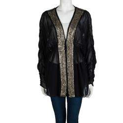 Pre Owned Chloe Black Cotton Voile Embellished Tunic M