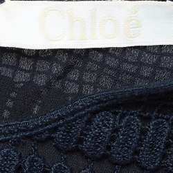 Chloe Navy Blue Crochet Flutter Sleeve Top S