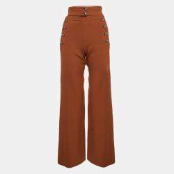 Chloe Brown Rust Virgin Wool Button Detailed Wide Leg Pants S