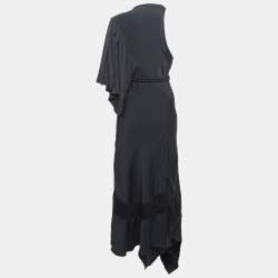 Pre Owned Chloe Black Crepe One Shoulder Belted Maxi Dress M