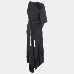Pre Owned Chloe Black Crepe One Shoulder Belted Maxi Dress M