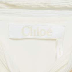 Chloe Cream Textured Silk Crepe Tie-Up Neck Tunic L