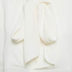 Chloe Cream Textured Silk Crepe Tie-Up Neck Tunic L