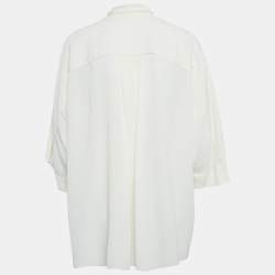 Chloe Cream Textured Silk Crepe Tie-Up Neck Tunic L