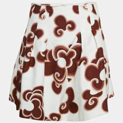 Chloe Brown Doodle Print Silk Pleated Mini Skirt S