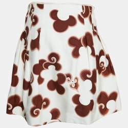 Chloe Brown Doodle Print Silk Pleated Mini Skirt S