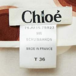 Chloe Brown Doodle Print Silk Pleated Mini Skirt S