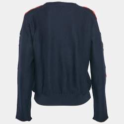 Pre Owned Chloe Navy Blue Floral Embroidery Wool Sweater M