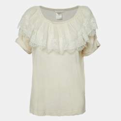 Chloe Ecru Cream Knit Lace Trimmed Top XS