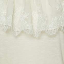 Chloe Ecru Cream Knit Lace Trimmed Top XS