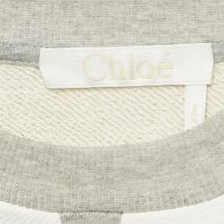 Pre Owned Chloe Grey Printed Cotton Knit Crew Neck Sweatshirt S