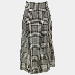 Chloe Monochrome Checkered Viscose Tie Midi Skirt S