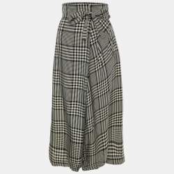 Chloe Monochrome Checkered Viscose Tie Midi Skirt S
