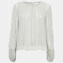 Chloe Grey Wavy Embroidered Silk and Jersey Top XS