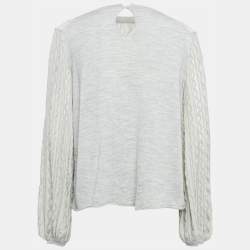 Chloe Grey Wavy Embroidered Silk and Jersey Top XS