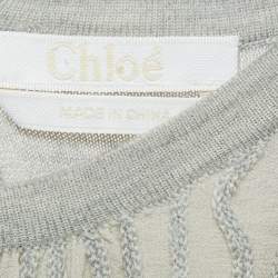 Chloe Grey Wavy Embroidered Silk and Jersey Top XS