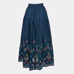 Pre Owned Chloe Navy Blue Broderie Anglaise Cotton Maxi Skirt M