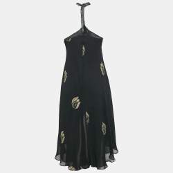 Pre Owned Chloe Black Printed Silk Strapless Mini Dress M