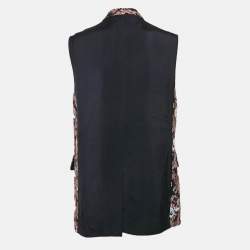 Pre Owned Chloe Navy Blue/Orange Floral Embroidered Chiffon Open Front Vest M