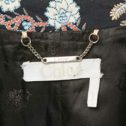 Pre Owned Chloe Navy Blue/Orange Floral Embroidered Chiffon Open Front Vest M