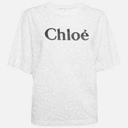Pre Owned Chloe Off White Floral and Logo Print Jersey T-Shirt S